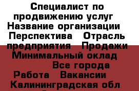 Специалист по продвижению услуг › Название организации ­ Перспектива › Отрасль предприятия ­ Продажи › Минимальный оклад ­ 40 000 - Все города Работа » Вакансии   . Калининградская обл.,Советск г.